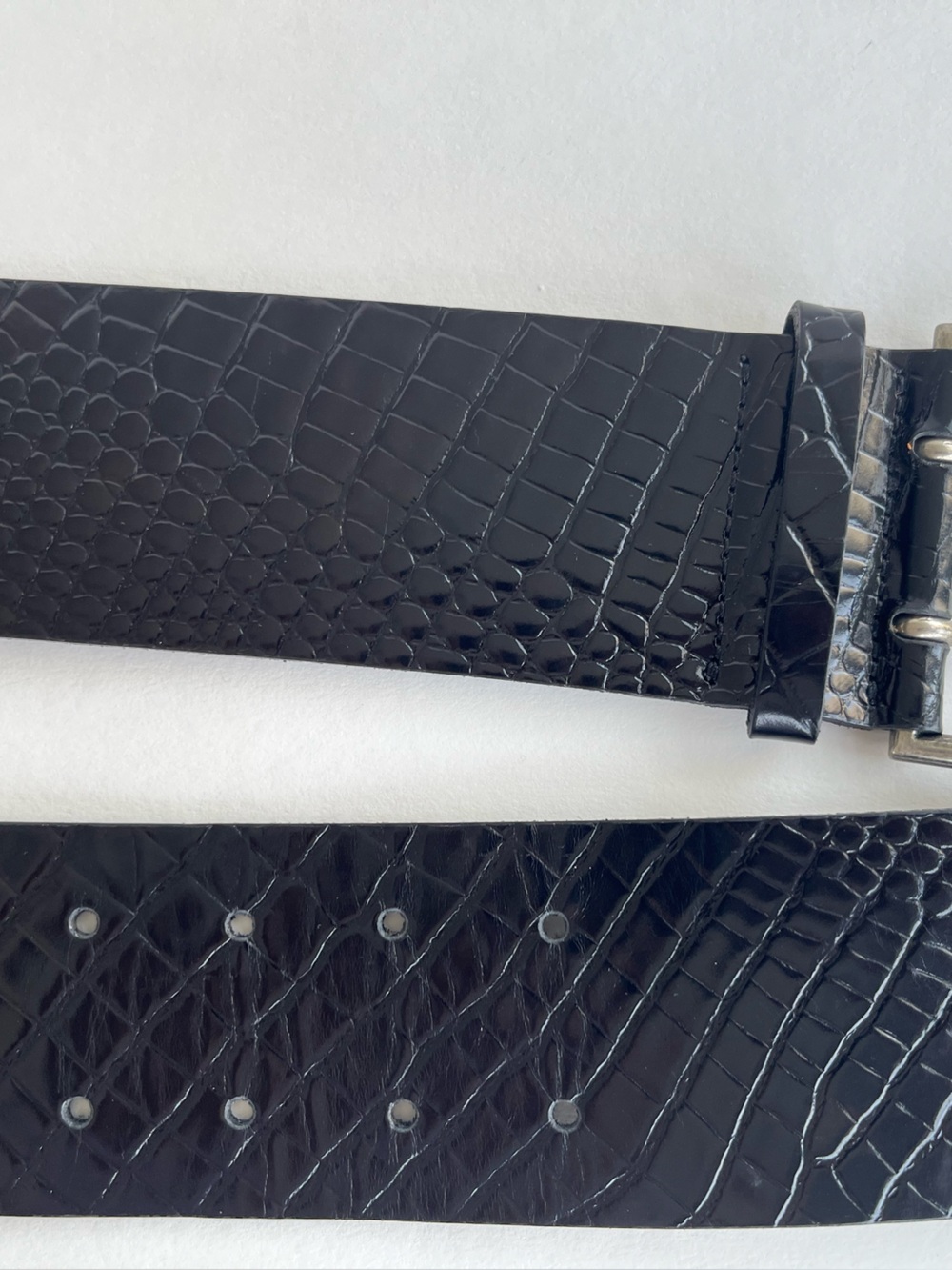 Theory Croc-Embossed Leather Belt-Size M-Black